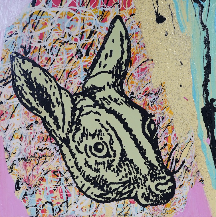 Dan Baldwin (b.1972), Untitled, Rabbit's head, mixed media, 61 x 61cm